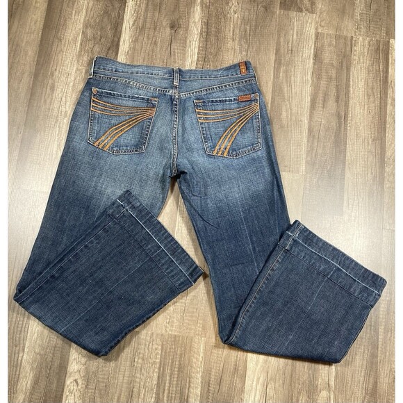 7 For All Mankind Jeans Womens 34x32 Blue Dojo Denim Flare Wide Leg Low Rise Y2K - Picture 1 of 7